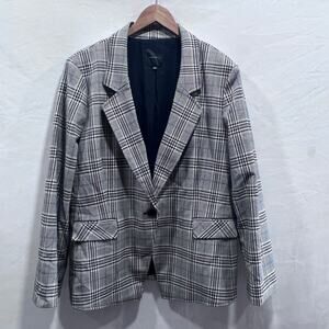 Alex Marie Plaid Blazer Plus Size 18 One Button Black Blue‎ Dark Academia Preppy